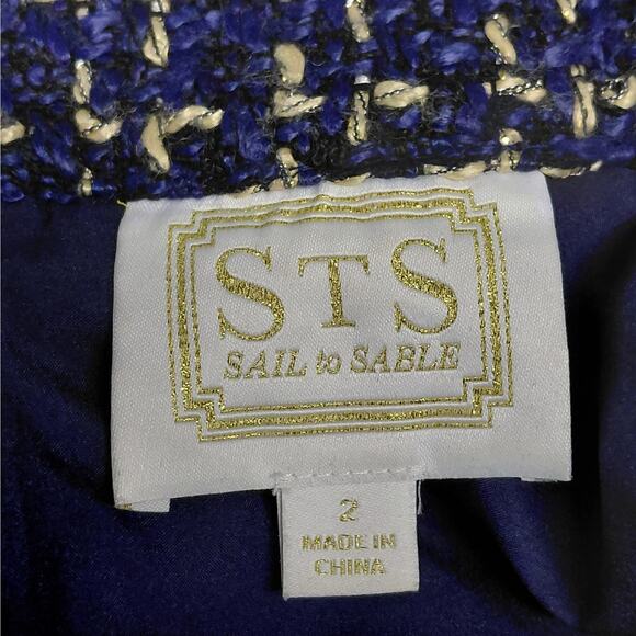 Sail to Sable Dress Womens Sz 2 Navy Blue Tweed Bouclé Luxury Retro Office Chic - Picture 10 of 11